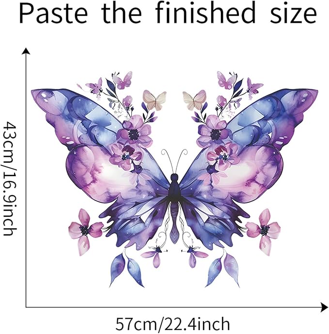TUOKING Purple Butterfly Wall Stickers Removable Wall Murals Peel and Stick Wall Art Decal Home Decor for Kitchen,Bedroom,Living Room(fun-e89)