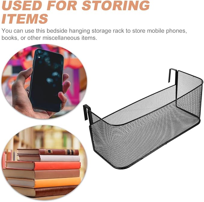 Cabilock Hanging Storage Basket Bedside Organizer 14.76X6.49X6.10In Mesh Holder for Dorm Room Office Bedside Storage with Phone Book Snacks Pocket