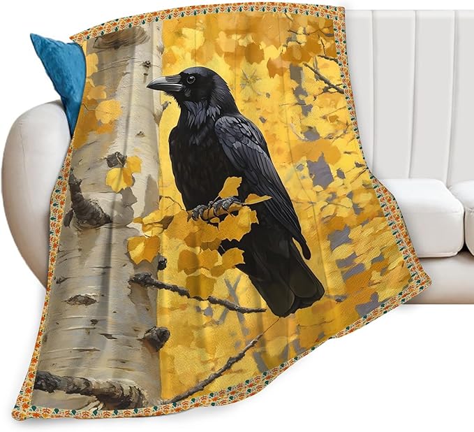Crow Blanket for Girls Women Boys Men Adults Kids Soft Cozy Fleece Raven Throw Blankets Gifts Warm Flannel Plush Lightweight Decor for Couch Bed Sofa 50"X40"