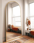 Arched Full Length Mirror, 76"x34" Large Floor Mirror with Stand, Wall-Mounted Gold Body Mirror for Bedroom