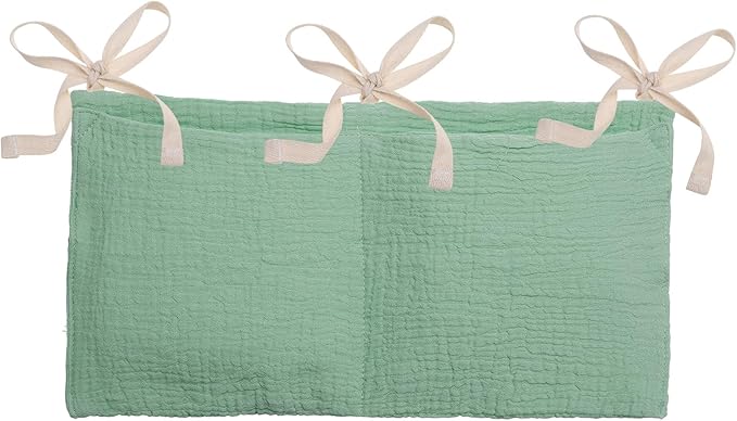PATIKIL Bedside Hanging Bags, Cotton Milk Bottle Bib-Storage Bag 2 Pockets Nursery Organizer for Bed, Green