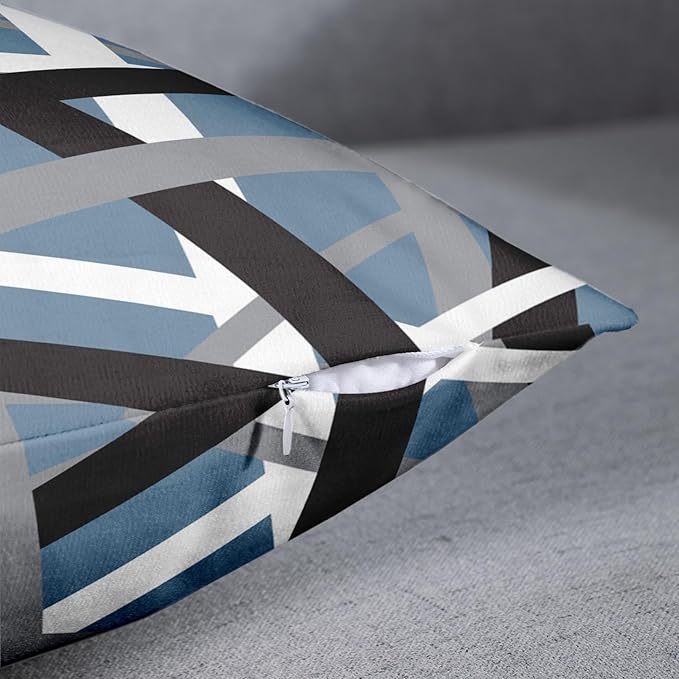Emvency Set of 2 Throw Pillow Cover Blue Grey Stripes Black White Design Retro Decorative Pillow Case Striped Home Decor Square 18x18 Inch Cushion Pillowcase