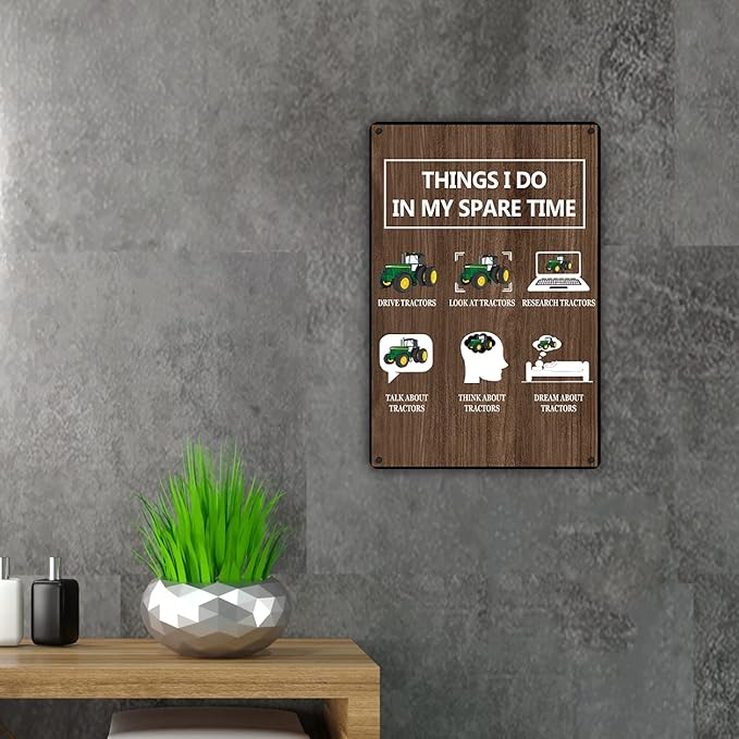 QIONGQI Things I Do in My Spare Time Tractors Metal Tin Sign Wall Decor Farm Tractor Driver Art Signs for Home Decor Gifts