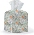 Tissue Box Cover, Tissue Box Holder, Square with Belt Bottom, PU Leather Decorative Organizer for Desk, Tabletop, Countertop Bathroom, Toilet Car, Office, Dresser Bedside, Fox Forest Flower Decor