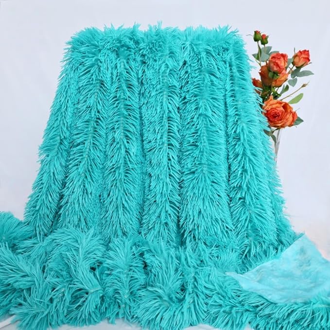 Plush Super Soft Blanket Bedding Sofa Cover Furry Fuzzy Fur Warm Throw Qulit Cozy Couch Blanket for Winter (51x63 Inches,Turquoise)