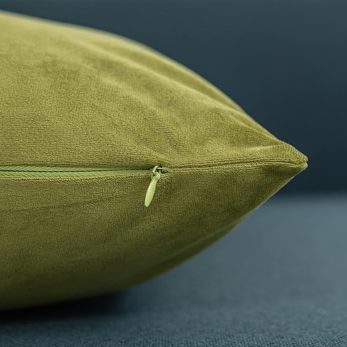 DEZENE Throw Pillow Covers 16x16 Chartreuse: Pack of 2 Cozy Soft Velvet Square Modern Luxury Decorative Throw Pillow Cases for Sofa Couch Living Room Bed Home Decor