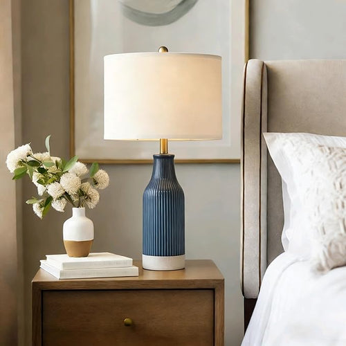 23.75inch Blue Modern Ceramic Bedside Lamp Set of 2 with 5FT Cord for Bedroom Decor Farmhouse Table Lamp for Living Room Office Dorm