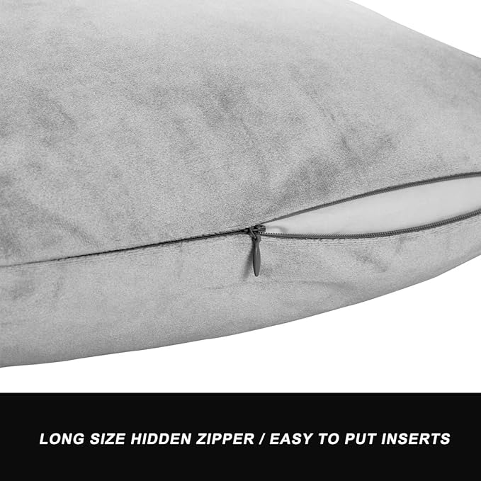 GIGIZAZA Décor Throw Couch Pillow Covers,Sofa Cushion Grey Pillow Covers,20 x 20 Pillow Velvet Cushion Covers (20x20inch(50x50cm)-4pcs, Silver Grey)