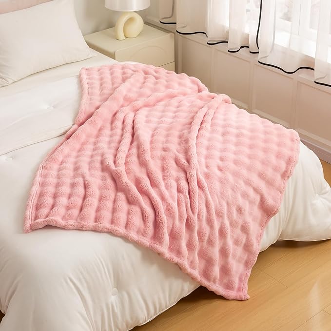 YUSOKI Luxury 3D Bubble Light Weighted Throw Blanket 1.8lb,All Ages,Home Decoration, (Light Pink,50 * 60inches)