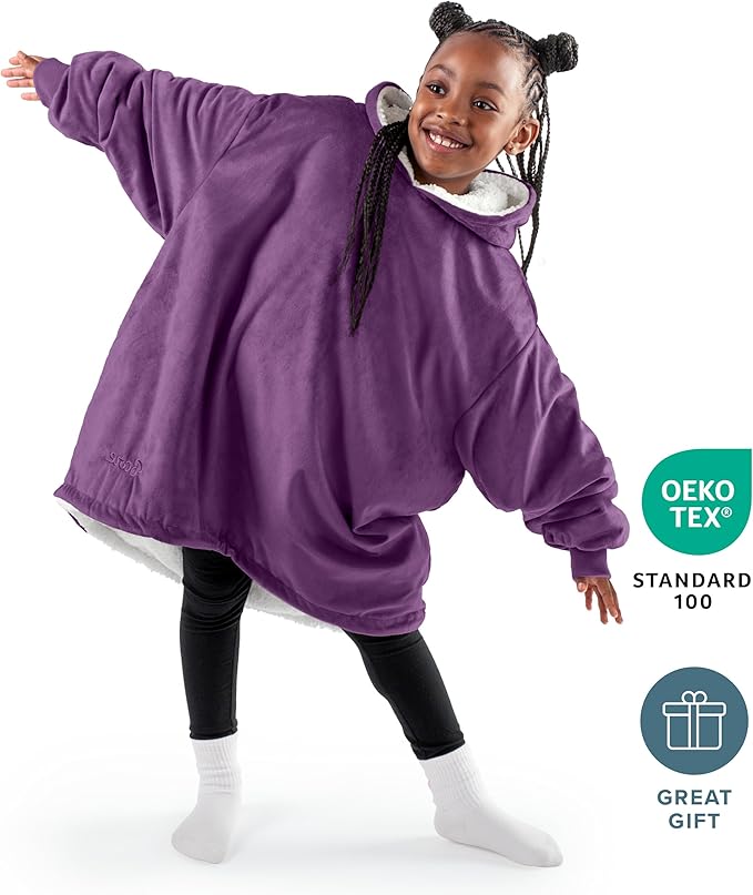 Bare Home Wearable Blanket Hoodie - Soft Plush Sherpa - Warm and Cozy - Oversized Wearable Blanket - Adult & Kid Sizes