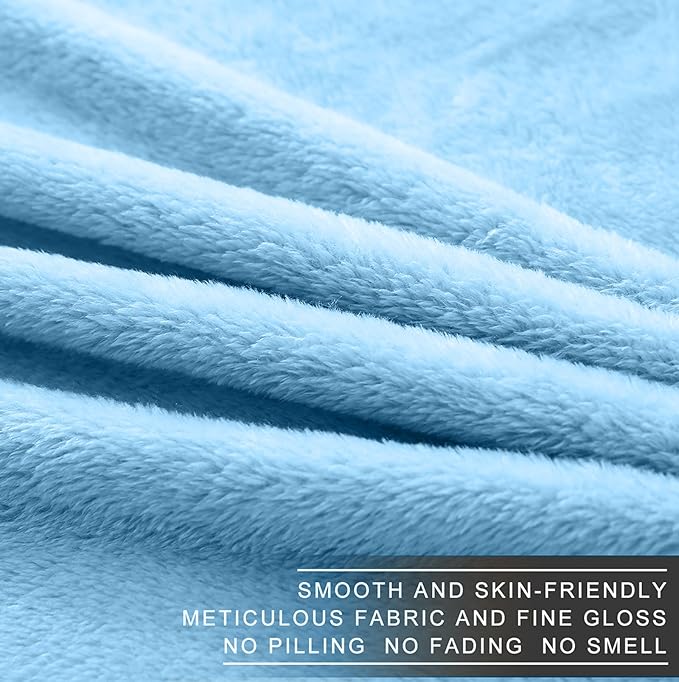 Fleece Blankets for All Season - Premium Lightweight Anti-Static Throw for King Size Bed Extra Soft Brush Fabric Warm Sofa Thermal Blanket 90" x 108"(Washed Blue)
