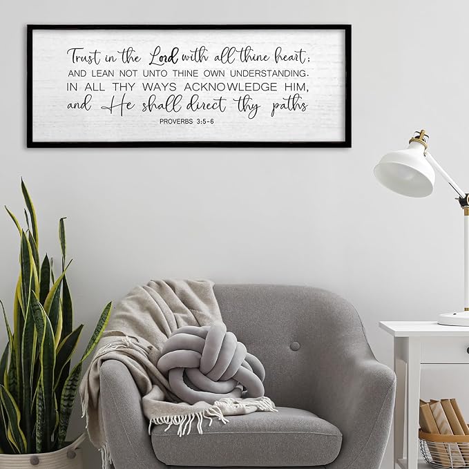 TQianJiang Bible Verse Wall Art Trust in The Lord With All Thine Heart Proverbs 3:5-6 Plaque 40"×15" Christian Scripture Faith Quotes Wall Decor Large Christ Prayerm for Living Room (Black)