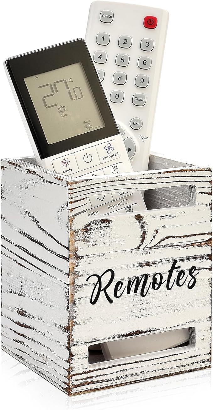 Small Remote Control Holder for Table Bedside Organizer Controller Holder Remote Holders Wall Mount Remotes Organizer for Bed Couch Wooden Control Box Wall Storage Rustic Accessories for TV Stand