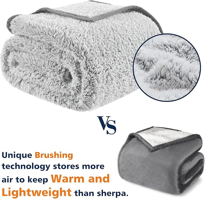 EMME Soft Sherpa Fleece Blanket Reversible Plush Fluffy Large Blanket, Light Weight Warm Decorative Boho Blanket Cover for Sofa, Couch, Bedroom,Travel(Plush Grey,108"x90")