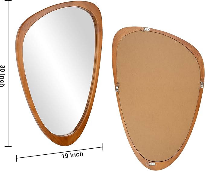 Irregular Wall Mirror Asymmetrical Bathroom Mirror, 19 x 30 Inch Wall Mounted Decorative Mirror with Wooden Frame for Living Room, Vanity, Bedroom, Entryway, Hallway