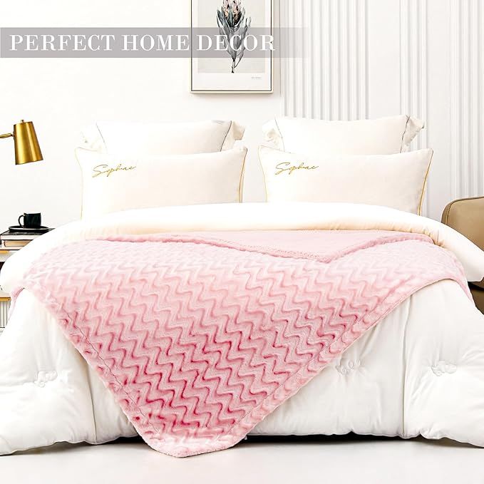 Whale Flotilla Faux Fur Sherpa Twin Size Blanket for Bed, Cozy Reversible Fuzzy Fluffy Plush Blankets for All Season, Warm and Soft, 60x80 Inch, Pink