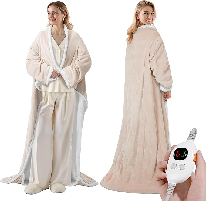Heated Blanket Throw - Wearable Electric Blanket with 6 Heat Levels & 9 Hours Auto Off,Gifts for Women,Home Office Use,Machine Washable,50"x70"(Beige)