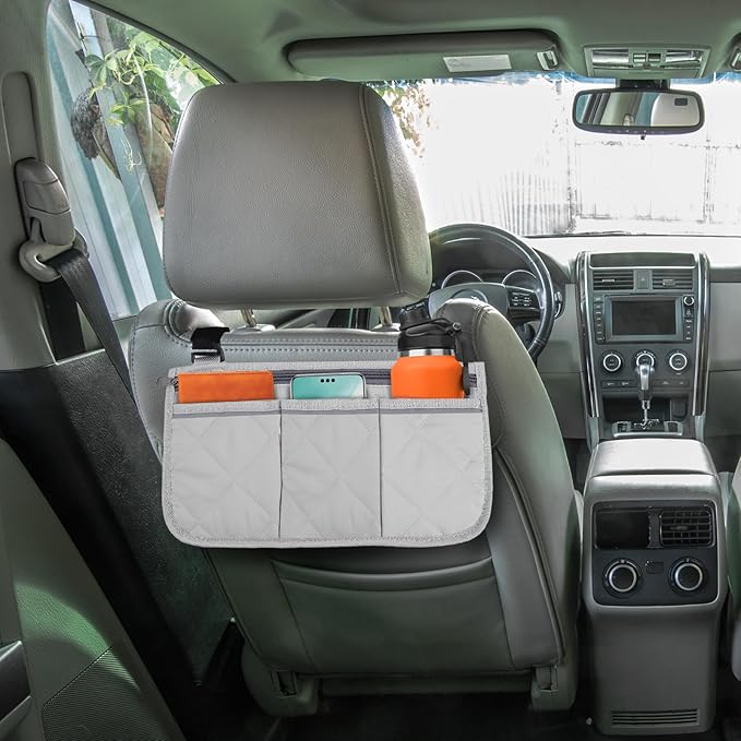 Camping Armrest Storage Bag, Chair Armrest Organizer, Car Seat Hanging Bag, Extended Back Buckle Canvas Beach Chair StorageBag, Side HangingBag For Bedside/Outdoor/Beach/Camping(gray)