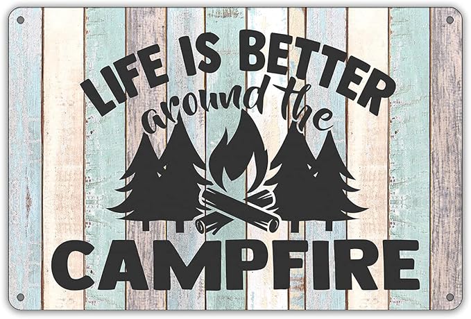 QIONGQI Funny Campsite Metal Tin Sign Wall Decor Farmhouse Rustic Camping Signs for Home Garage Men Cave Yard Decor Camper