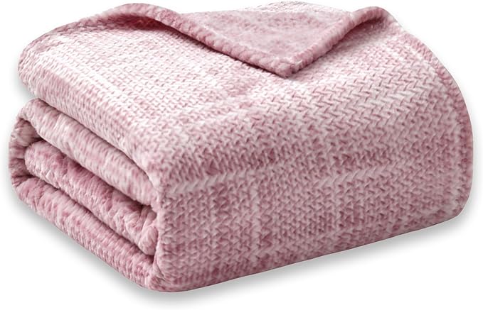 COOVA Fleece Throw Blanket for Couch, Super Soft and Cozy 3D Jacquard Warm Blankets, Lightweight and Fuzzy Throw for Bed, Sofa, Chair, Giftable (Light Pink, 50"x60")