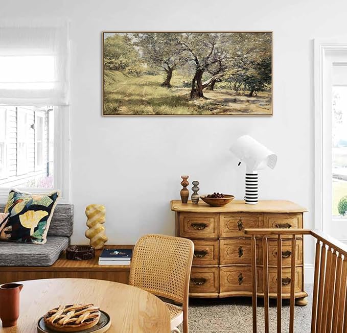 DJSYLIFE Framed Wall Art Home Decor - Vintage Artwork Olive Grove Oil Painting Canvas Prints Rustic Nature Trees Landscape Pictures Country Farmhouse Wall Decor Bedroom Living Room Decorations 20"x40"