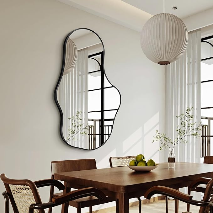 Irregular Wall Mirror - Wall Mirrors Decorative 22"x 36" Asymmetrical Abstract Mirror Aviation Aluminum Alloy Frame Unique for Bathroom, Bedroom, Living Room, Cloakroom, Entryway Black