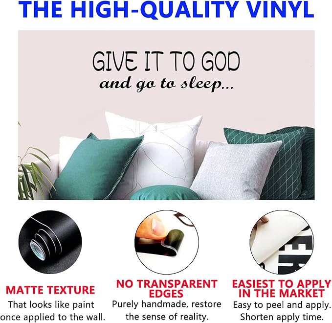 Wall Decals, Wall Stickers for Bedroom, (Easy to Apply), Vinyl Wall Decor Art Quotes Inspirational Motivational Men Women Adults Scripture Bible Verse Give It to God and Go to Sleep 35"X9.8"