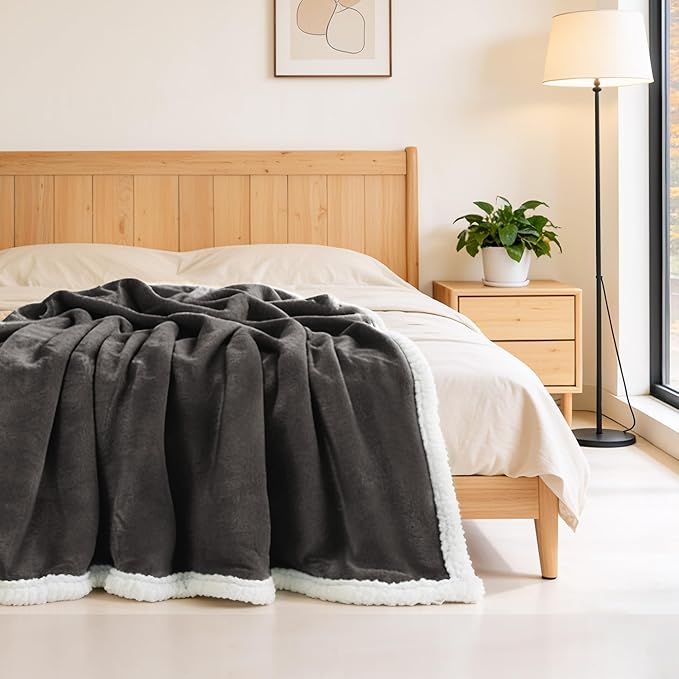 BEAUTEX Sherpa Fleece Throw Blankets, Soft Fluffy Flannel Plush Blanket and Throw, Fuzzy Cozy Coffee Cuddle Blankets for Couch Bed Sofa Adults (50" x 60", Coffee)