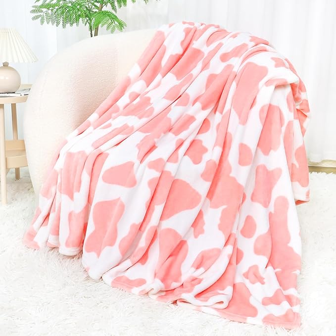 King Size Fleece Blanket for Bed - Oversized Soft Pink Plush King Blanket Cozy Fleece Bed Throws - Cute Blush Pink and White Decor for Dorm, Living Room & Bedroom 90" x 108"