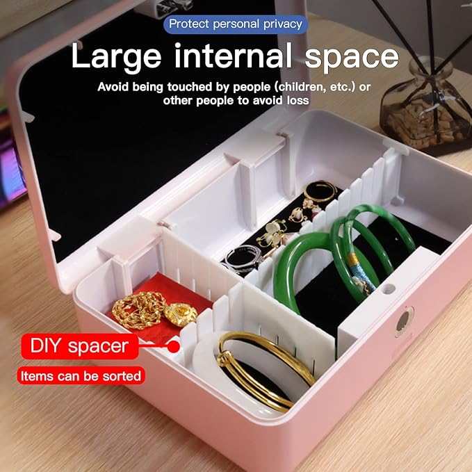 Biometric Fingerprint Storage Box, Portable Jewelry Cash Safe Storage Box, Rechargeable Lock Box for Car Home Office Travel (Pink)