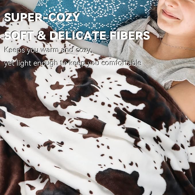 GEULAY Cow Print Blanket King Size, Lightweight Extra Lage Western Fuzzy Fleece Throw Blanket for Bed, All Seasons, Black & White Farmhouse Decor for Home, 90"x108"