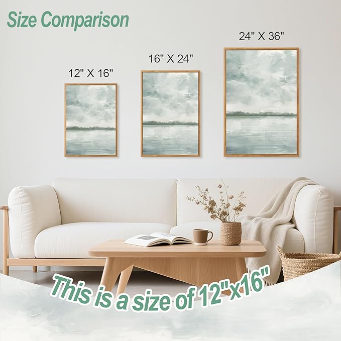 CHDITB Serene Lake And Sky Framed Canvas Wall Art Set Of 3, Minimalist Wall Decor, Modern Cloudscape Painting, Neutral Abstract Nature Blue Art Prints For Zen Yoga Bedroom Decor (12X16Inch)