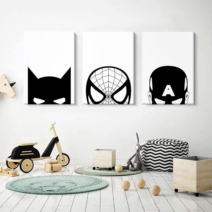 Pennclys Superhero Spiderman Canvas Wall Art Black and White Wall Art Superhero Posters Spiderman Pictures Painting Wall Decor Superhero Poster for Living Room Bedroom 16x24x3 Inch Ready to Hang