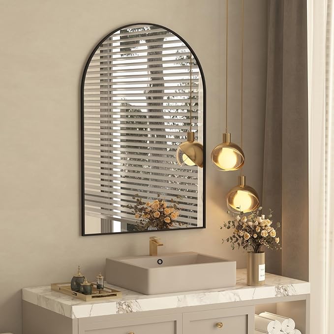 Giftgarden Black Arched Mirror 20x30 Inch, Arch Bathroom Mirror Wall Mounted with Aluminum Frame for Vanity, Powder Room, Bedroom, Mantle