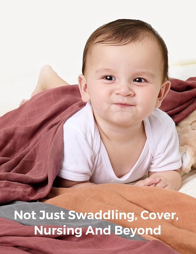 Momcozy Muslin Swaddle Blankets, 4-Pack Breathable and Skin-Friendly Receiving Blankets, Swaddle Blanket Shower Gifts & Baby Registry Essentials, Large 47"x47", Warm Amber