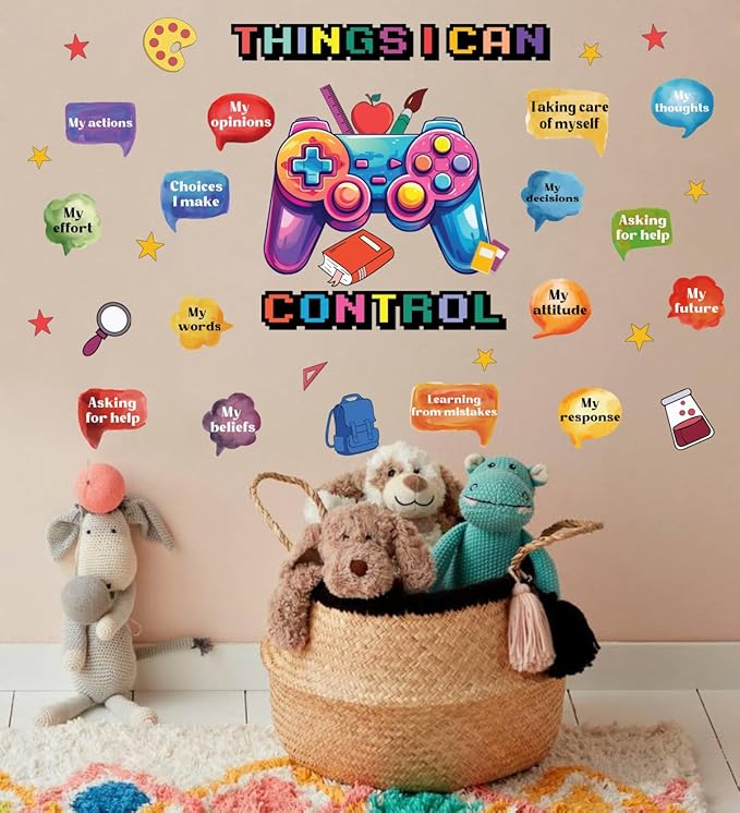 Things I Can Control Watercolor Game Wall Decal, Psychologically Inspirational Quote Vinyl Wall Sticker, Removable Gamer Self Affirmation Artwork for School Classroom Playroom Game Room Decor
