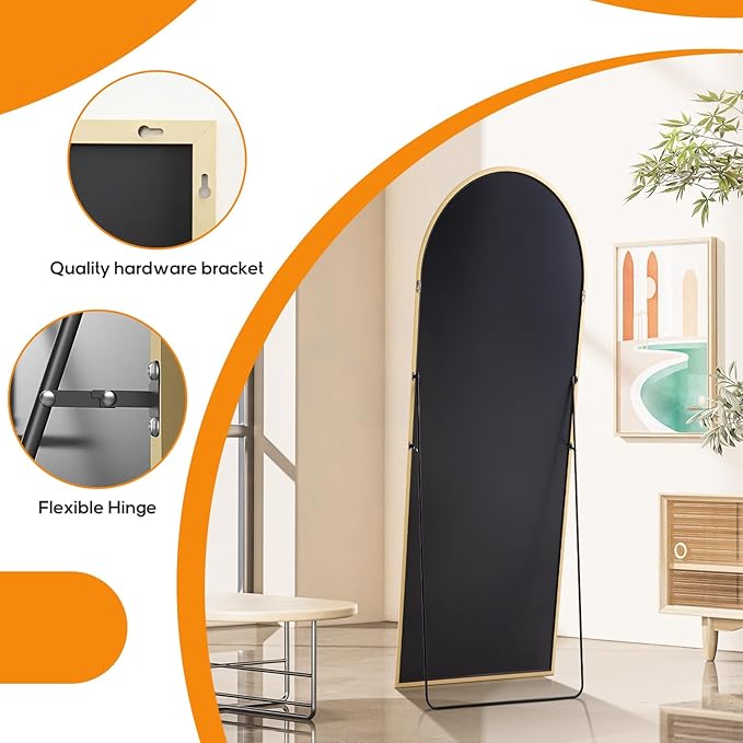 Mirror Full Length, Upgraded Body Wall Mirrors with Shatter-Proof Glass, Floor Standing, Hanging or Leaning, Tall Mirror with Stand Aluminum Alloy Frame for Bedroom Cloakroom
