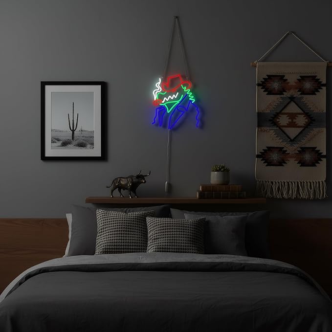 Cowboy Alligator Neon Sign for Wall Decor, Western Dimmable LED Wall Light for Man Cave, Bar, Pub, Game Room, or Garage, Cool Art Gift for Men, 15 x 10.5 Inch