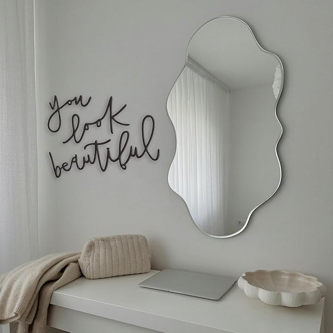 Metal You Look Beautiful Wall Decor - Inspirational Vanity & Bathroom You Look Beautiful Sign for Women's Aesthetic Room Décor
