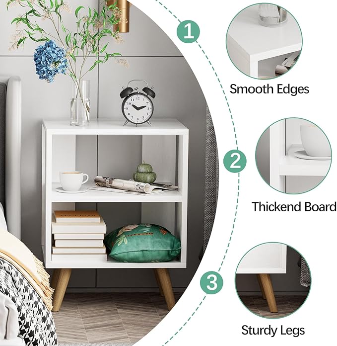 Night Stand, White Nightstand, Modern End Table with Open Storage, 2-Tier Bedside Table for Small Space, Living Room, Bedroom