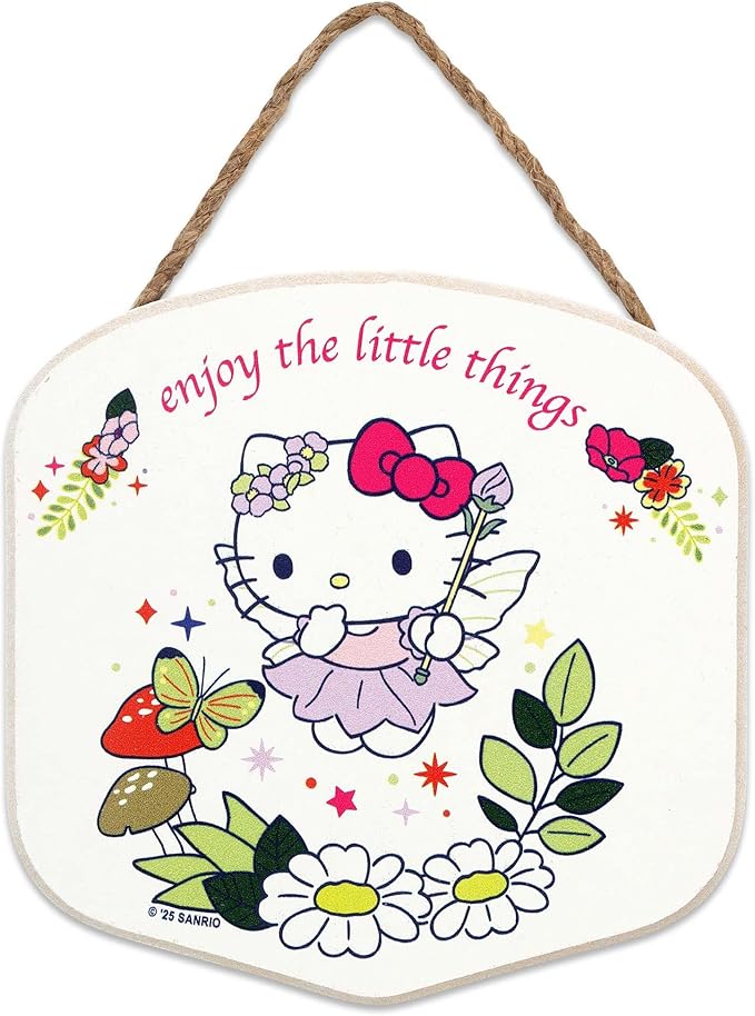 Hello Kitty Fairy Enjoy the Little Things Hanging Wood Wall Decor - Cute Hello Kitty Sign for Home