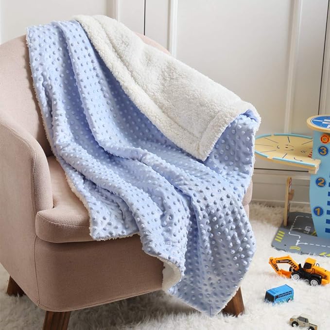 CREVENT 2Pcs 30''X40'' Cute Cozy Fluffy Warm Baby Blankets for Infants Toddlers' Bedding Crib Cot Stroller - Grey Cloud + Blue Sherpa