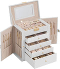 SONGMICS 5-Layer Jewelry Box Organizer with 4 Drawers, Jewelry Storage Case with Lock and Mirror, Large Storage Capacity, Gift for Loved Ones, for Necklaces, Watches, Cream White UJBC153WD01S