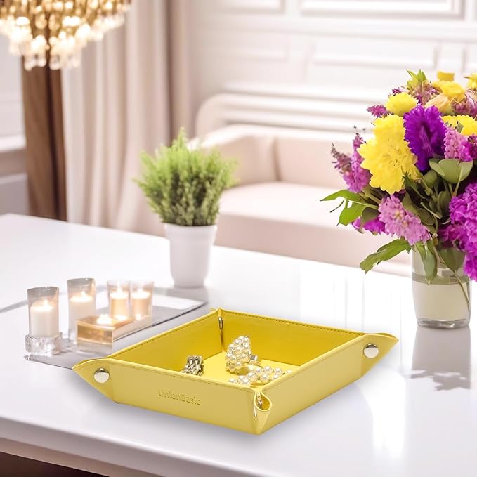 UnionBasic Small Valet Tray, Jewelry Tray for Rings Watches Earrings, Entryway Catchall Caddy for Coins Keys Change, Nightstand Bedside Valet Holder, Trays for Electronic Gadgets, Lemonade