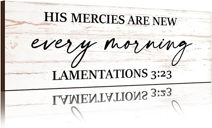Jetec Farmhouse Bible Verse Scripture Wall Signs, His Mercies Are New Every Morning Wooden Plaque Decor for Church Home Christian Wall Art Decor
