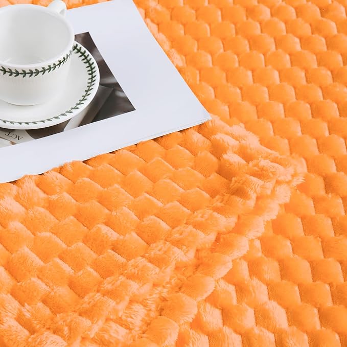 Bnuitland Soft Flannel Throw Blanket(50X40 inches), 3D Jacquard Fluffy Lightweight Fleece Throw Blanket for Babys and Pets,300 GSM Cozy Warm Bed Sofa Fleece Blanket for All Seasons,Light Orange