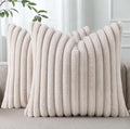 Pallene Faux Fur Plush Throw Pillow Covers 26x26 Set of 2, Luxury Soft Fluffy Striped Decorative Pillow Covers for Sofa, Couch, Living Room, Tan
