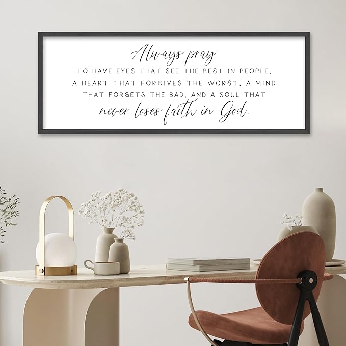 Always pray Wall Decor To Have Eyes That See Sign 32"×12" Bible Verse Scripture Christian for Bedroom Living Room Large Wall Art Hanging (Black)