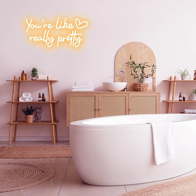 You're Like Really Pretty Neon Sign Wall Decor for Bedroom/Girls Room/Salon/Party/Wedding - 16"x8" Warm White You Like Really Pretty LED Sign Neon Light, Heart Design, 100,000H Lifespan