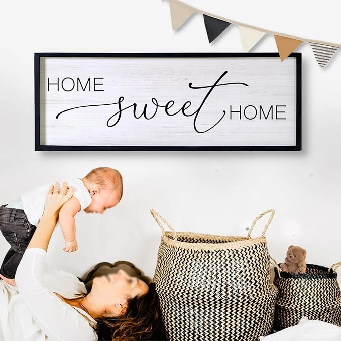 Home Sweet Home Decorative Rustic Sign & Plaque Framed Wall Art for Couples, 40''×15'' Vintage Farmhouse Wooden Horizontal Home Sweet Home Wall Decor Above Bed, Cottagecore Wedding Gift